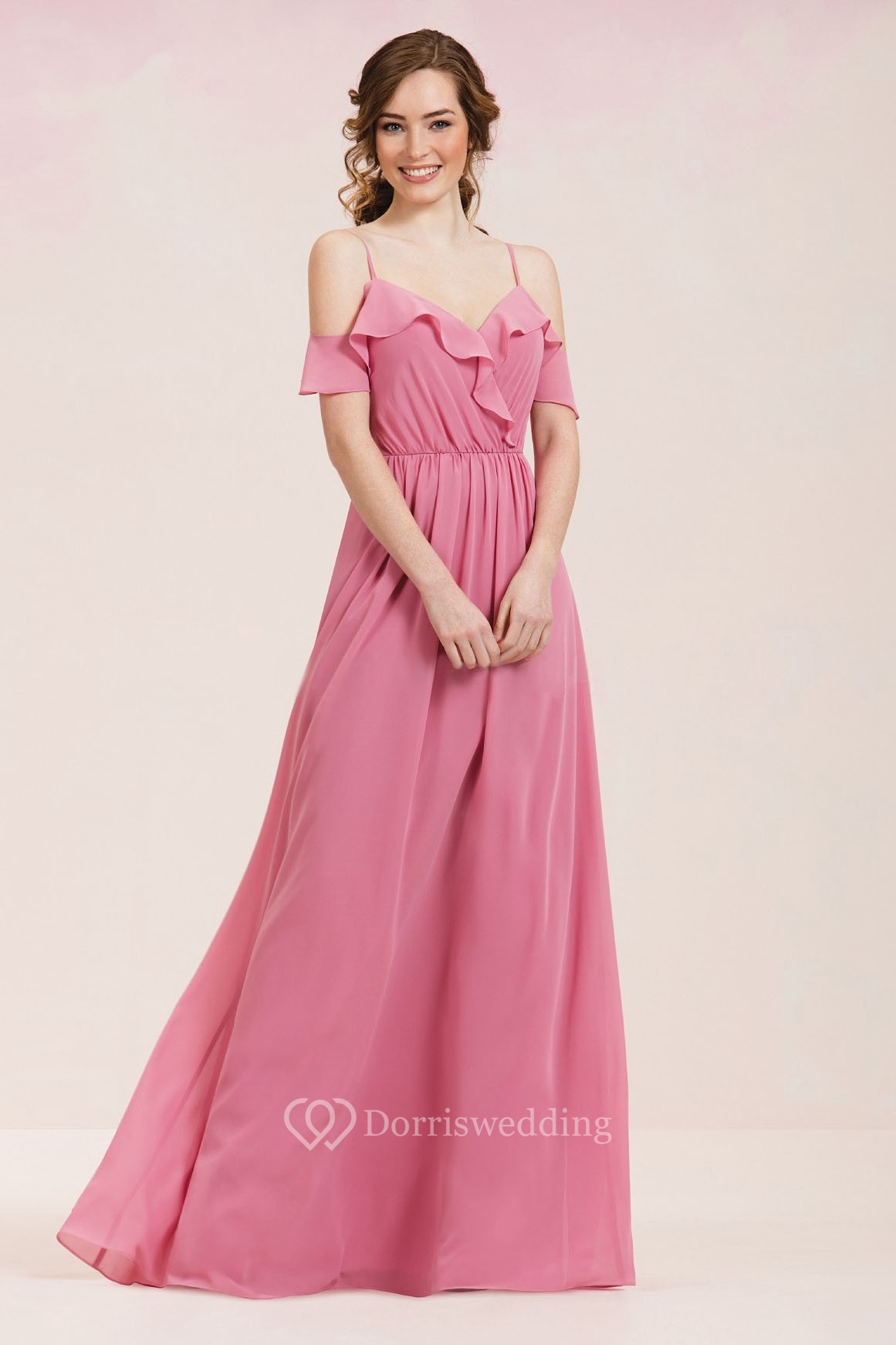 V-Neck A-Line Long Bridesmaid Dress With Ruffles And