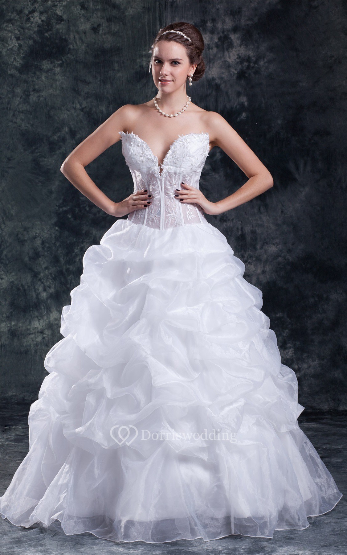  Romantic  V Neck Ball  Gown  Satin Organza Sleeveless Wedding  