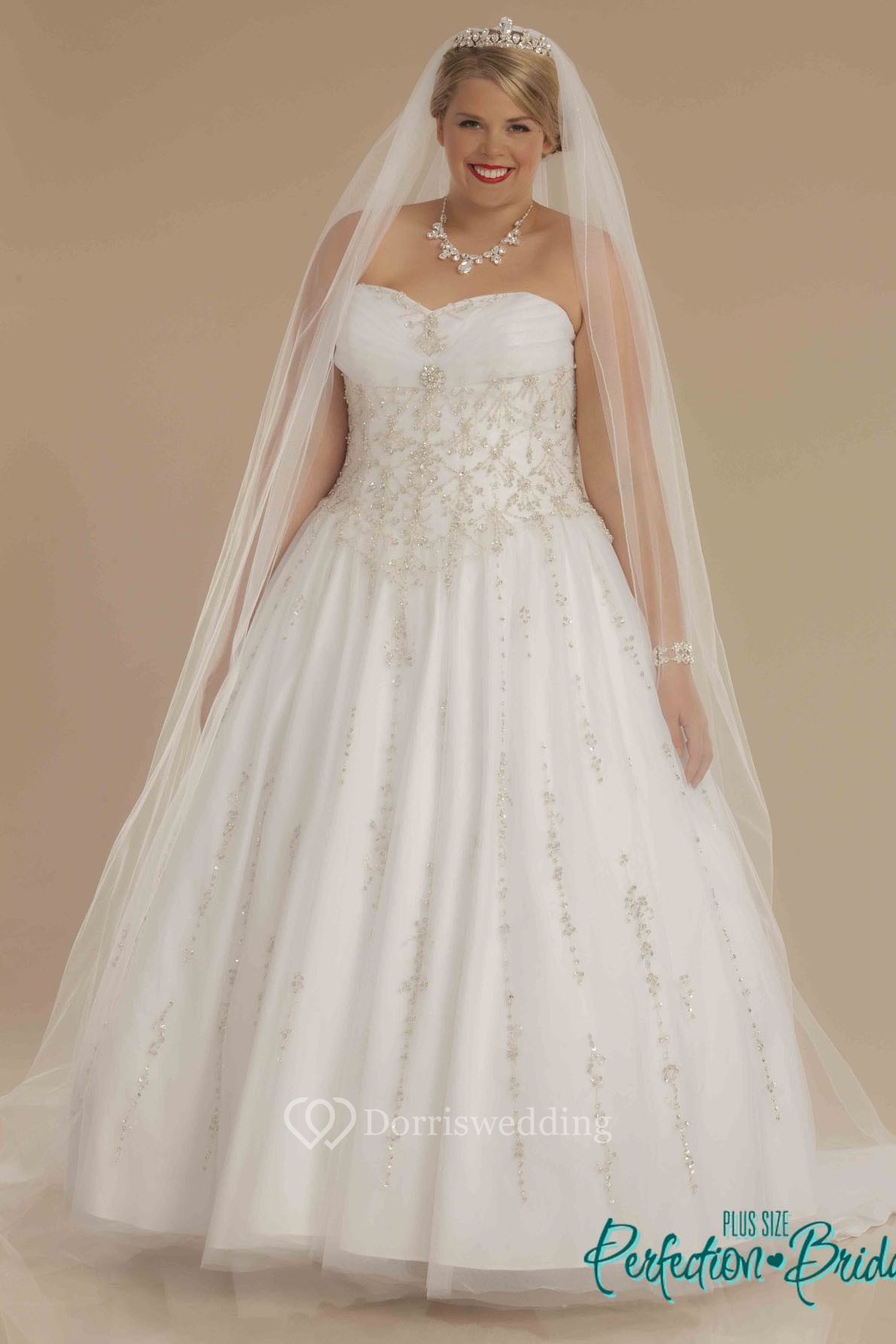 Ball Gown  Sweetheart Ruched  Tulle Plus  Size  Wedding  Dress  