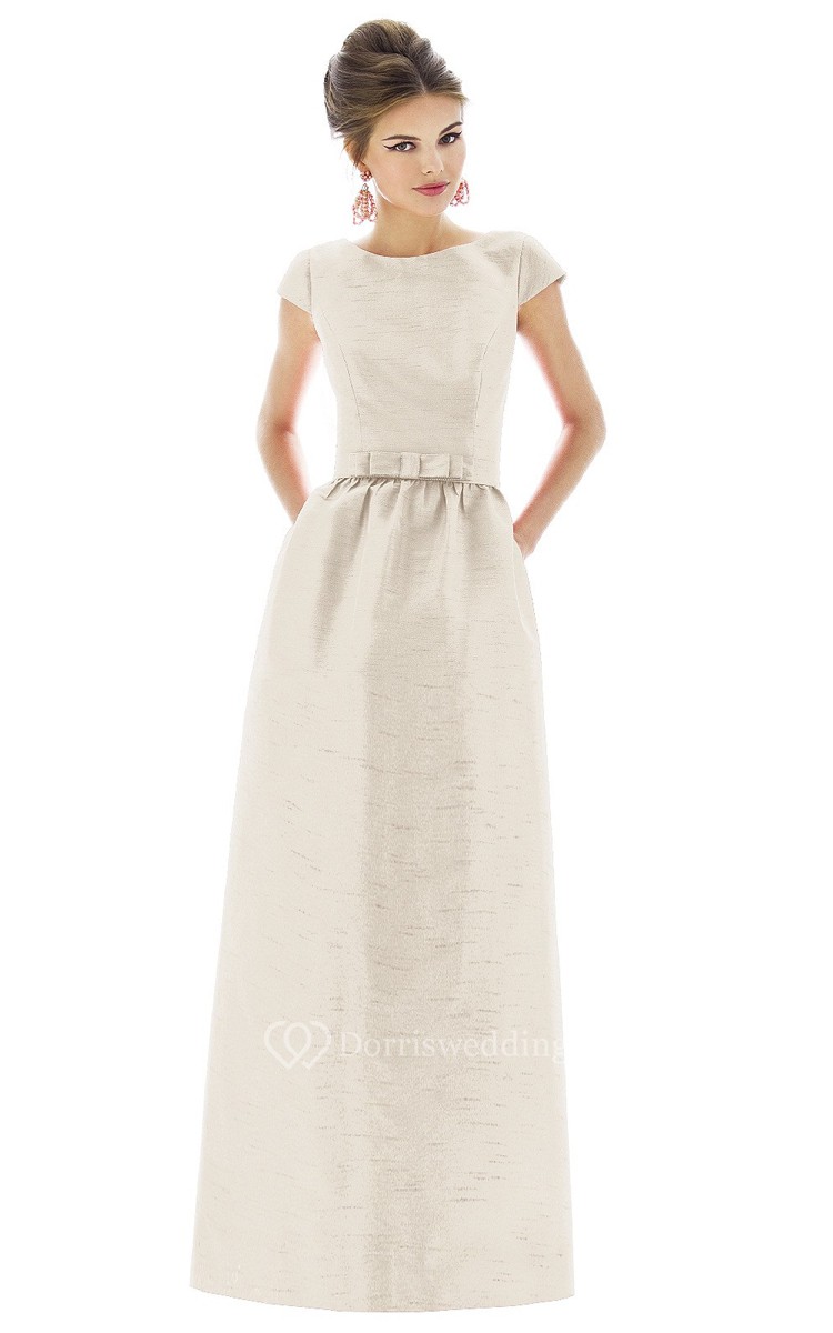 Satin Dress  With Pockets  And Short  Sleeves  Dorris Wedding 