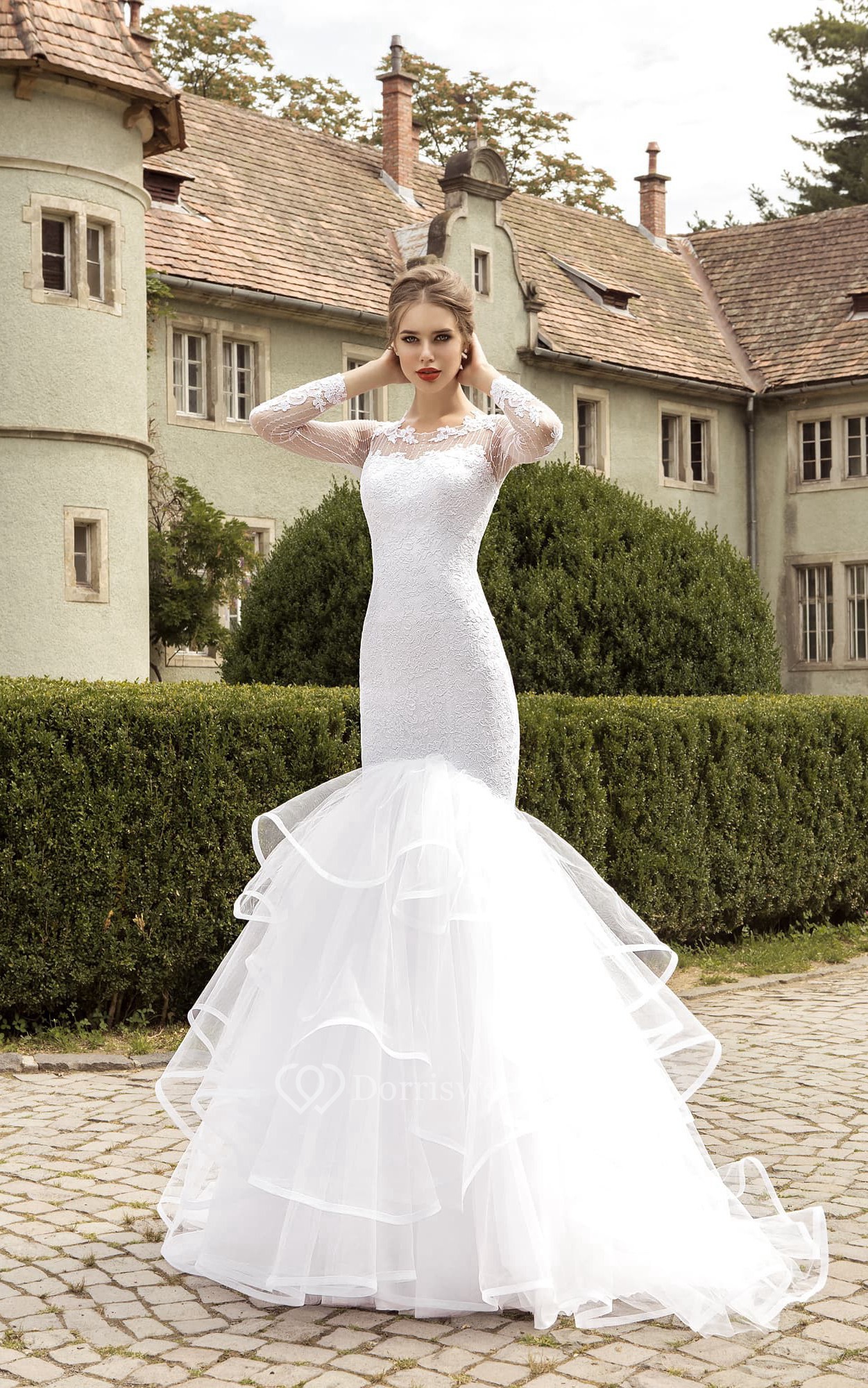  Illusion  Long Sleeve  Appliques Mermaid  Dress  Dorris Wedding 