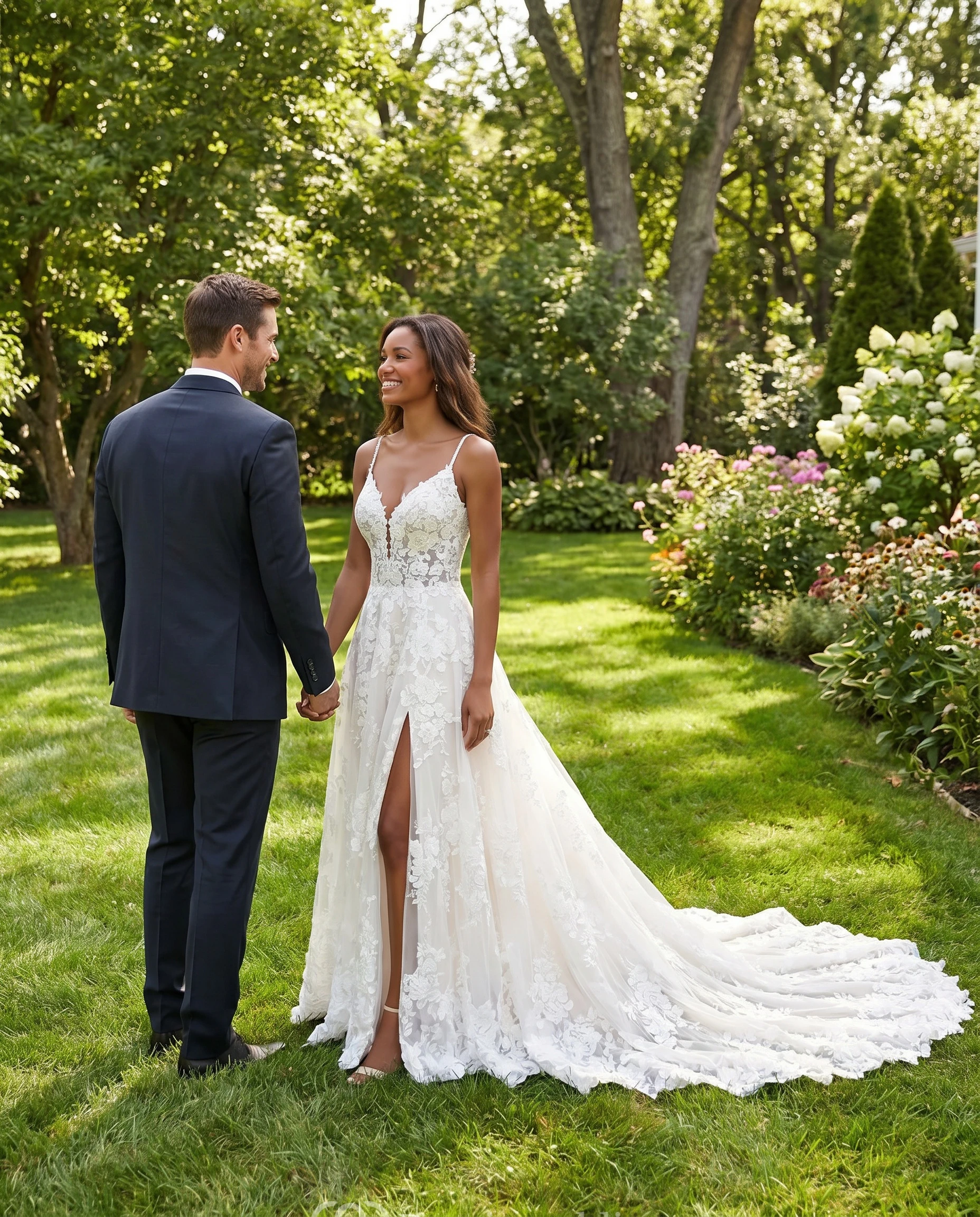 A-Line Lace Wedding Dress with Slit | Beach Rusitc Bridal Gown | White Prom Dress | Dorris Wedding A-Line Lace Wedding Dress with Slit | Beach Rusitc Bridal Gown | White Prom Dress | Dorris Wedding