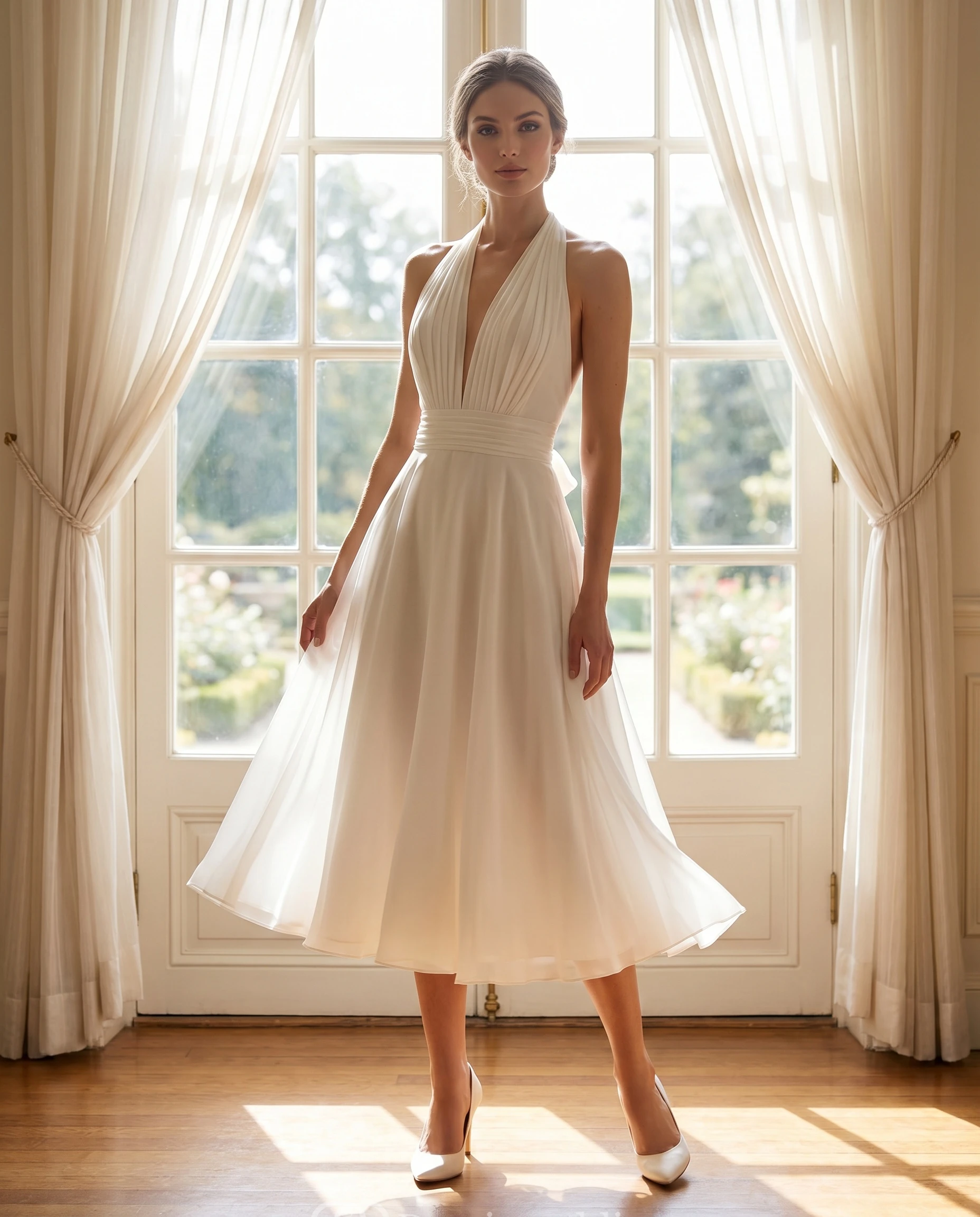 Marilyn Monroe White Halter Dress | Tea Length Costume | 1950s Vintage  Wedding Gown | Dorris Wedding