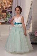 Sweetheart Neck Tulle Sleeveless Floor Length A-line Applique Kids Party Dresses