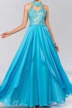 High-neck Chiffon Dress With Jeweled Neckline - Dorris Wedding