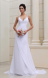 Sexy V Neck sheath Sweep Train Beaded Beach Wedding Dresses