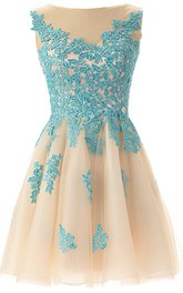 Elegant Sleeveless SHort Tulle Homecoming Dress Lace Appliques - Dorris