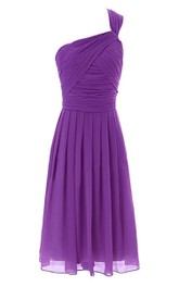 One-shoulder Emprie Chiffon Gown With Ruched Strap - Dorris Wedding