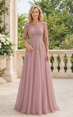 Mutterkleid in A-Linie mit langem Ärmeln, Oberteil aus Spitze in Altrosa