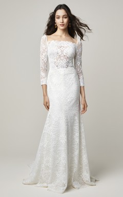 Robe de mariée sirène fourreau en dentelle vaporeuse ornée d'appliqués