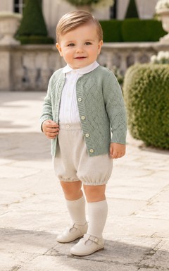 Salbeigrüner, langärmeliger, strukturierter Cardigan, Taufunterwäsche für Babys