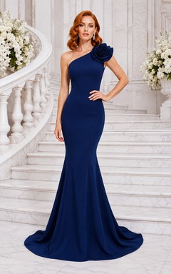 Dunkelblaues Meerjungfrauenkleid mit einem Träger und Rosette