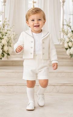 Ensemble veste de marin blanche classique à manches longues et short de baptême pour bébé garçon