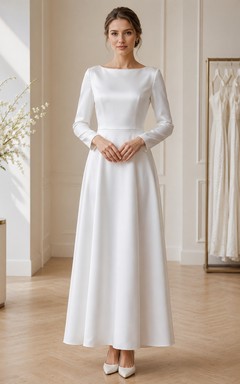 White Chiffon Jewel Neck Long Sleeve Floor-Length Flowergirl Dress