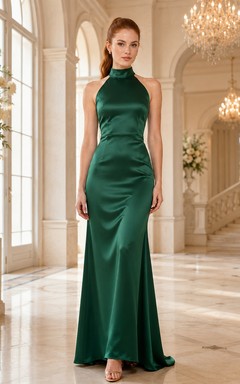 Emerald High Neck Halter Satin Opera Opening Gown