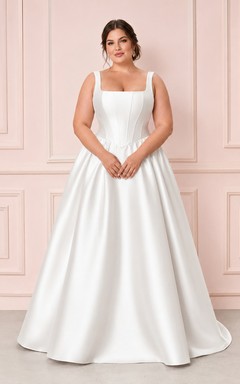 Plus Size Square Neck Satin Ball Gown Studio Bridal Dress