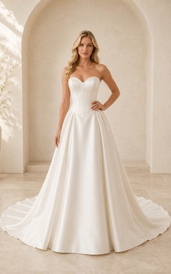 Trägerloses A-Linien-Brautkleid aus Satin mit Korsett-Oberteil