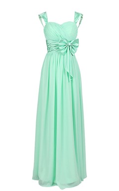 Straps Sweetheart Ruched Chiffon A-line Dress With Bow