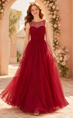 Rotes Brautjungfernkleid (A-Linie, herzförmig, ärmellos, aus Tüll mit Raffungen), elegant und romantisch