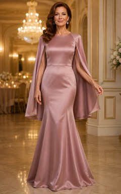 Meerjungfrauen-Mutterkleid aus Satin in Altrosa mit Cape-Ärmeln