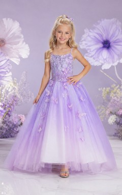 Lavender Adorable Strapless Tulle Sleeveless Ball-Gown Flowergirl Dress