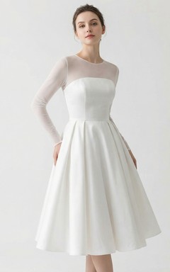 Brautkleid aus Taft mit langen Ärmeln und Illusionsausschnitt