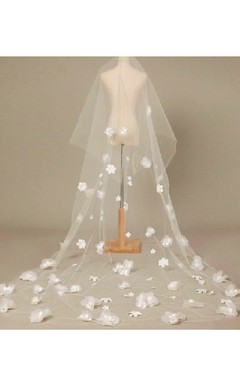 Fairy Tulle Long Beautiful Flower Wedding Veil