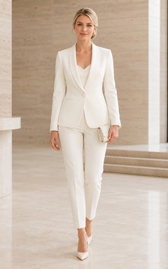 Ensemble pantalon de mariage civil à col en V minimaliste, manches longues et coupe slim, longueur cheville
