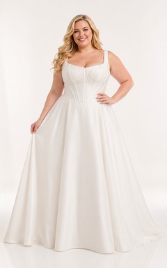 Plus Size Square Neck Corset Satin Studio Bridal Gown