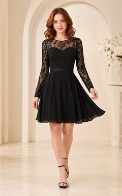 Robe de cocktail trapèze à manches longues en dentelle noire