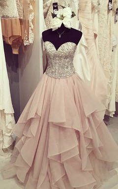A-Line Ball Gown Organza Sweetheart Sleeveless Zipper Dress
