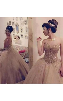 Ballkleid mit Herzausschnitt, bodenlang, ärmellos, aus Tüll und Pailletten, mit Reißverschluss hinten