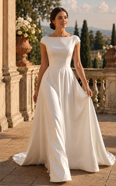 Ballkleid im europäischen Stil mit U-Boot-Ausschnitt, Satin, Balkonkleid für eine heimliche Hochzeit