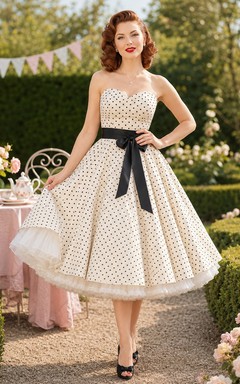 Strapless Polka Dot Petticoat Rockabilly Garden Bridal Dress