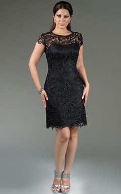 Vestido de novia de manga corta, escote redondo, corte recto, largo hasta la rodilla, ideal para la madre de la novia, con encaje integral.