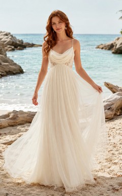 Beach Chiffon Wedding Dress A-Line Spaghetti Strap Floor Length Open Back Bridal Gown