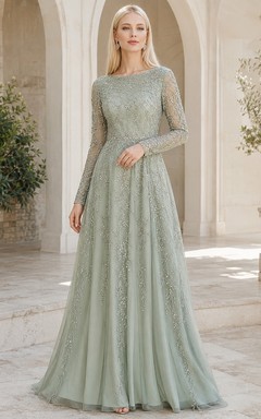 Vestido de novia largo hasta el suelo, de corte A, con cuello joya, tul y encaje azul medianoche.