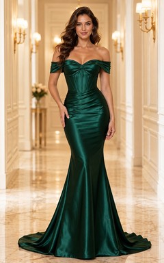 Mermaid Elegant Formal Evening Off Shoulder Satin Floor Length Gown