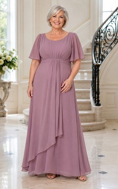 Altrosa Chiffon-Kleid in A-Linie in Übergröße mit Cape-Ärmeln