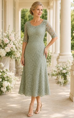 Robe de maman Sage Lace, coupe ajustée et évasée, longueur thé