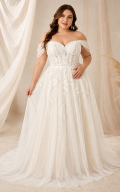 Plus Size Romantic Off Shoulder Flowy Wedding Dress