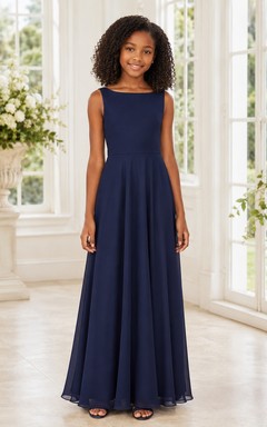 Dark Navy Junior Bridesmaid Dress A-Line Bateau Sleeveless