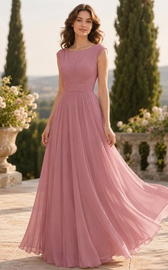 Dusty Rose Bateau Chiffon A Line Formal Dress