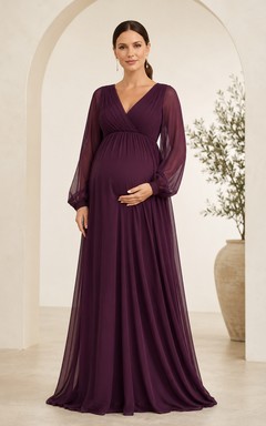Vestido de gasa de manga larga con escote en V y corte imperio, estilo modesto, de Plum Maternity.