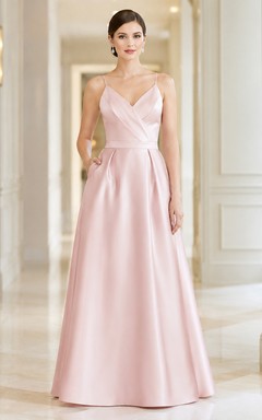 Pearl Pink Spaghetti Strap Satin Floor Length A Line Occasion Dress