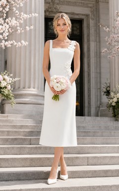 Midi-Brautkleid mit quadratischem Ausschnitt und Säulenform