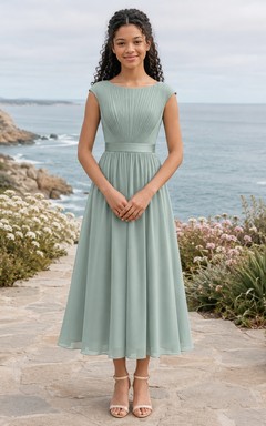 Celadonfarbenes Brautjungfernkleid für junge Damen, A-Linie, mit Schmucksteinen, kurzen Flügelärmeln, Teelänge, Falten, romantisch
