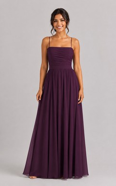 Plum Square Neck Chiffon A-Line Bridesmaid Dress