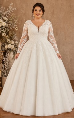 Plus Size Winter Ballkleid mit Spitzenärmeln Hochzeitskleid