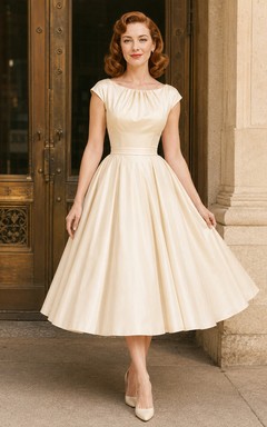 Vestido de novia de corte A estilo barco de los años 50, estilo juzgado vintage.